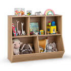 5-Cubby Kids Toy Storage Organizer Wooden Bookshelf Display Cabinet Natural
