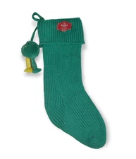 Holiday Time Aqua Green Lurex Knit 21 in Christmas Stocking with Tassels (New)