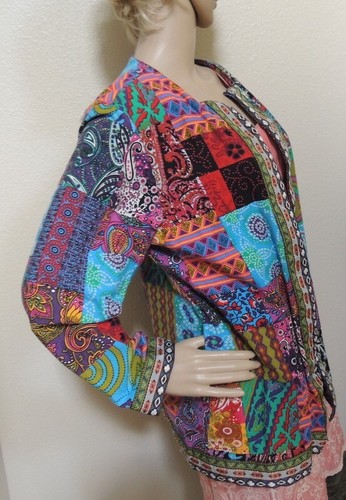 Vintage Woman’s Blazer Jacket Size 3 XL Brocade Patch FABRIC Handmade Lined Open - Picture 4 of 10