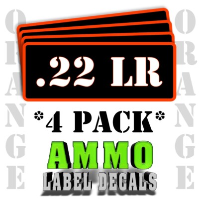 22 LR Ammo Can Labels Case Ammunition Decals 3''x1'' rounded corners ORANGE ORbkRD