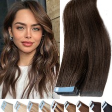 Brown Tape In Remy Real Human Hair Extensions Skin Weft Highlight Full Head 100g