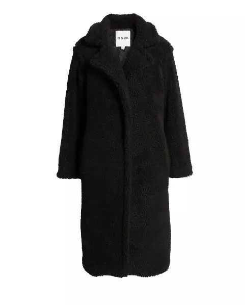 BB Dakota Black Teddy Faux Fur Longline Coat B4516 Size Large