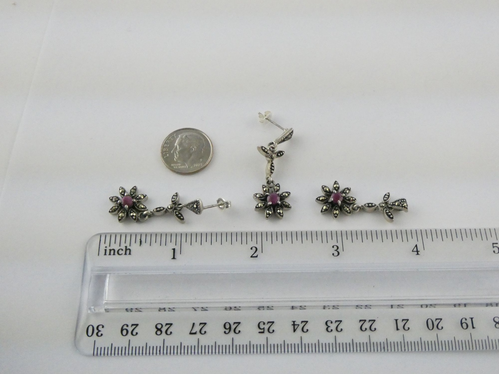 Sterling Silver Rough Pink Red Ruby and Marcasite… - image 10