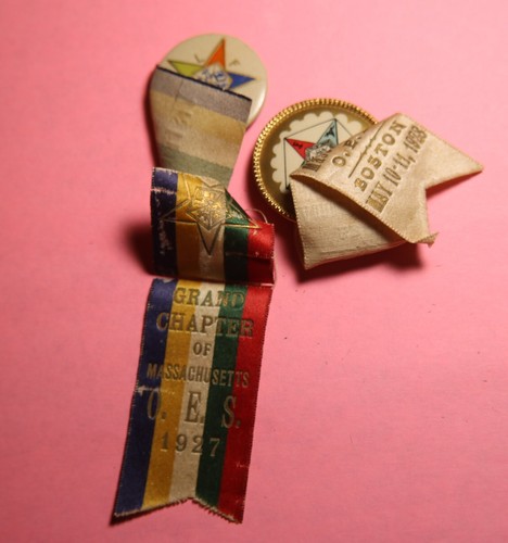 Eastern Star Visitor Pins 1927 1928 Massachusetts Grand Chapter - Poor Condition