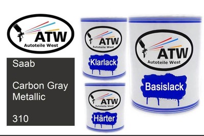 Saab, Carbon Gray Metallic, 310, 1L Lackdose + 1L Klarlack + 500ml Härter - Set