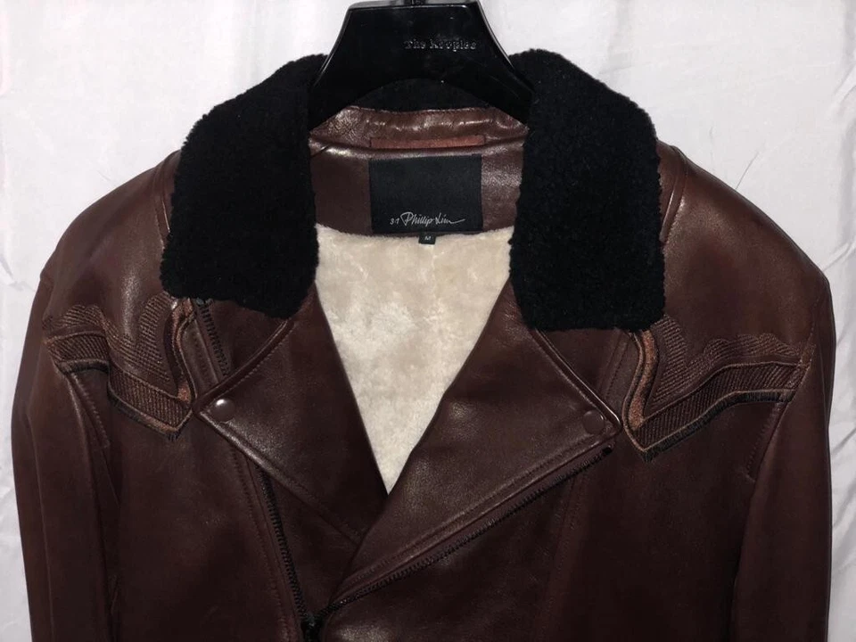 尺寸 M🔥 3.1 Phillip Lim 男式羊皮剪绒骑行摩托车夹克 — 第 4/4 张图片