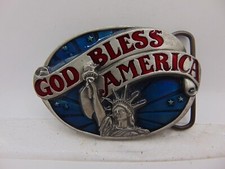 GOD BLESS AMERICA STATUE OF LIBERTY PATRIOTIC AMERICAN VINTAGE BELT BUCKLE USA
