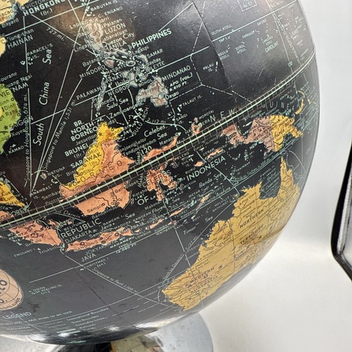 Vintage Black Weber Costello Peerless 12” World Globe With Metal Stand - Picture 5 of 17