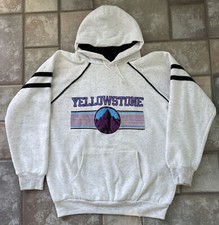 Yellowstone Park Hoodie Sweatshirt Men L 43β VTG Puff Paint Mountain USA made