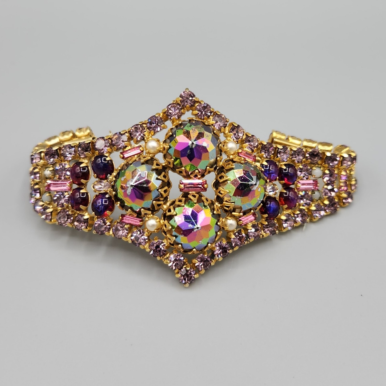 Unsigned Designer Vitrail Watermelon Rhinestone D… - image 1