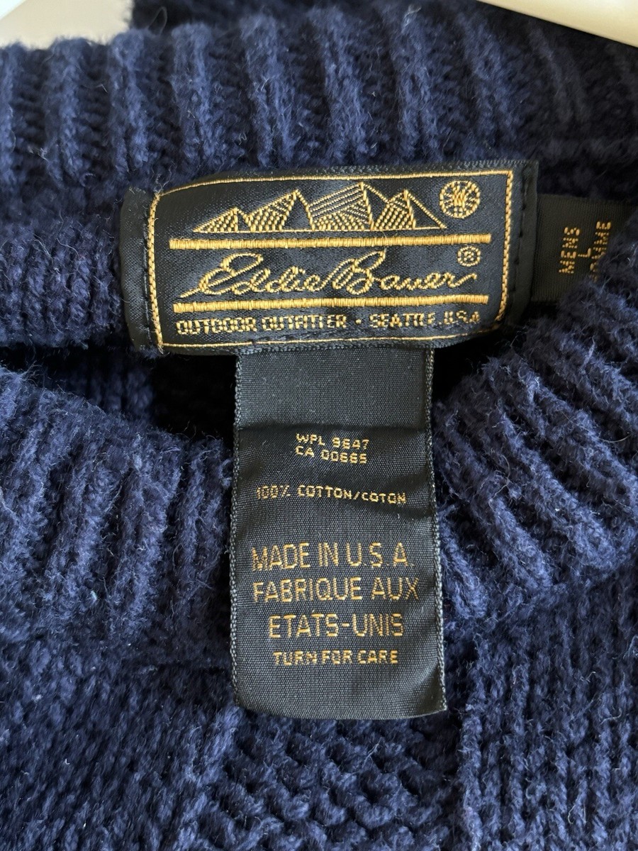 Vintage 80s 90s Eddie Bauer Sweater Mens L Cable Knit Chunky