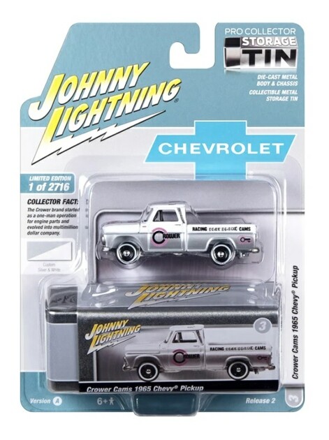 JOHNNY LIGHTNING 1/64 CROWER CAMS 1965 CHEVY PICKUP SILVER AND WHITE JLCT012A-3