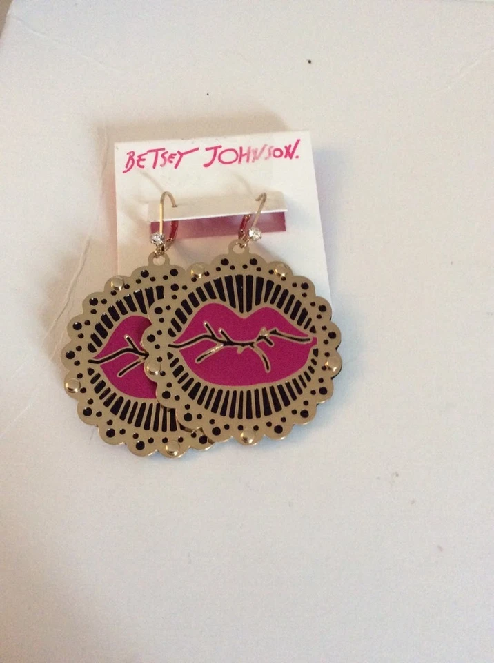 $45 DE COLECCIÓN BETSEY JOHNSON* "GRABADO FOTOGRÁFICO" Labios*Pendientes colgantes imitación cuero sujetador 6 Foto 2 de 4