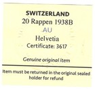 Switzerland - Helvetia - 20 Rappen 1938B AU * Cert: 3617 — photo 4