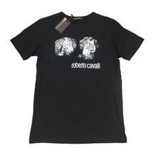 Roberto Cavalli Men's Black Tiger Graphic Print Cotton Crew-Neck T-Shirt