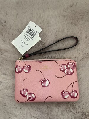 NWT COACH Corner Zip Wristlet With Cherry Print CR819 | eBay