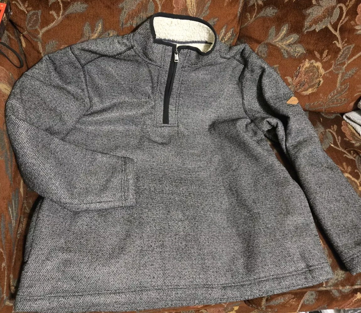 Orvis Mens XXL Gray 1/4 Zip Polyester Pockets Sherpa Lined Long