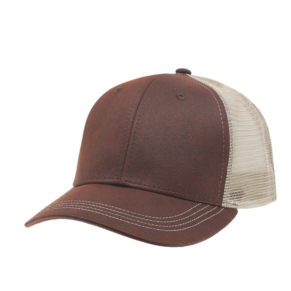 New Structured Wax Canvas Mid Profile Ball Cap Trucker Brown Gray