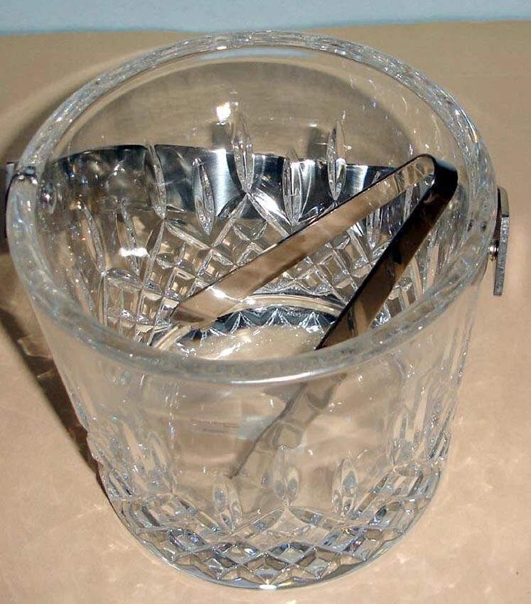 Cubo de hielo de cristal Reed & Barton Hamilton con mango de acero inoxidable y pinzas 6"H nuevo Foto 4 de 4