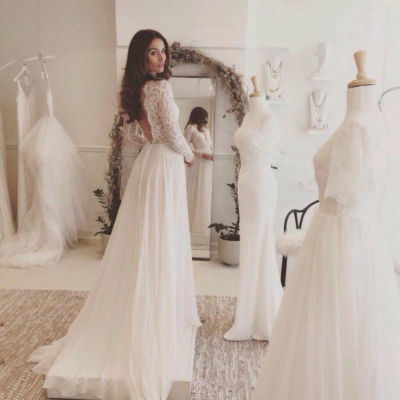 Vintage V Neck Lace Bridal Gowns Long Sleeves Chiffon Beach Wedding Dress  2019 | eBay