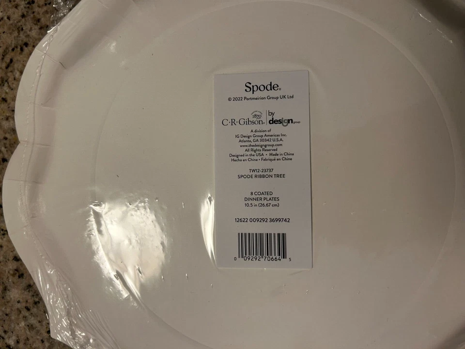 Spode Coated Paper Dinner Plates 8 Count Christmas Tree 10 1/2" New Party HTF - Image 2 of 2