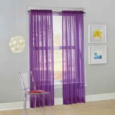59"x63" Purple Sheer Curtain Panel, Rod Pocket, Siren Voile, No. 918