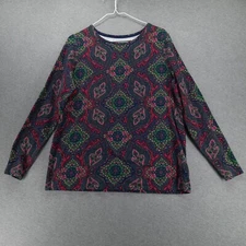 Talbots Tee Womens X 14W Blue Geometric Pattern Long Sleeve Cotton Blend T-Shirt