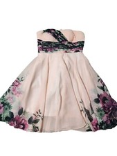 Women's Floral Flowy Cocktail Size 4 Strapless Barbie Pink Dress Grace Karin