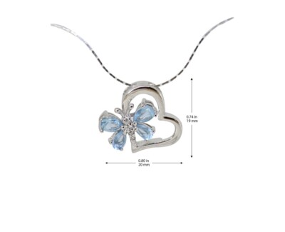 GENUINE BLUE TOPAZ PEAR & WHITE CZ STERLING 925 SILVER HEART BUTTERFLY PENDANT