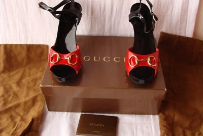 CHAUSSURES NEW GUCCI SHOES WOMEN LEATHER BLACK ORANGE GOLD GUCCI 38,5 SHOES - Photo 1/4