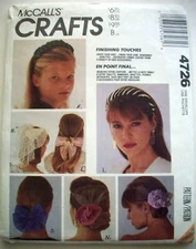 90's Hair accessories bows barettes headbands pattern 4726  UNCUT
