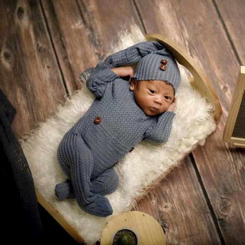 Newborn Boy Outfit Photography Baby Infant Photo Prop Sleeping Hat + Suit 2 Pcs - 第 10/12 張圖片