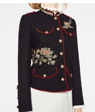 Zara Embroidered Military Style Blazer Size Small Ex Con