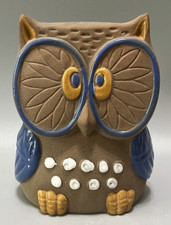 Vintage Hand Painted Ceramic Owl Piggy Bank Stamped Japan Whimsical 5.25" Tall