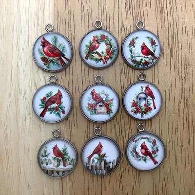 Cardinal Glass Cabochon Charms, Red Cardinal Charms for Jewelry Making