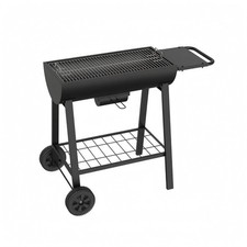 Rectangular Coal Barbecue Black Metal Wheeled Coal Cooker Wire Grate