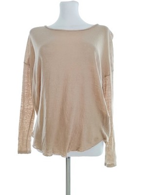 MONROW Damen Bluse Gr. XS Beige Leinen 100% Langer Ärmel Logo Einfarbig