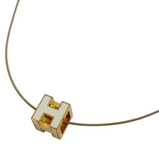 Hermes Cage De Ash H Cube Necklace Logo Gp Gold White Ladies Used