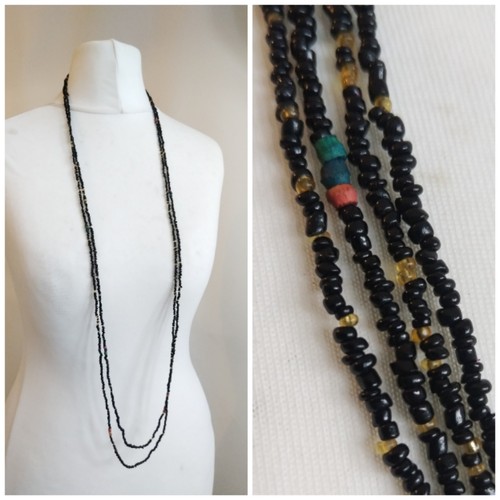 2 X Long Black, Yellow, Red, Blue  Micro Beaded Necklace Bundle, Layering