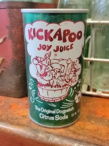 Vintage KICKAPOO JOY JUICE 12oz. Empty Steel Sealed Pull Tab Citrus Soda Can
