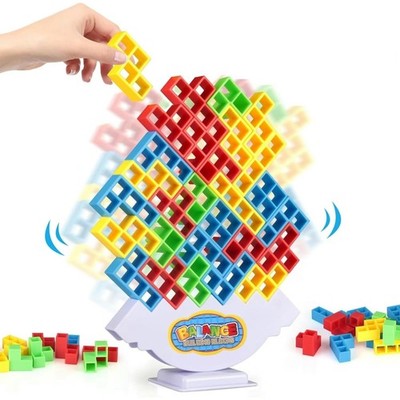 64 Pcs Stacking Tower Game with 22 Cards, Giant Tumble Balance Game for Kids,...