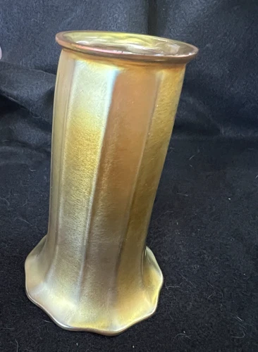 Antique Carder Steuben Glass Gold Aurene Ribbed Fluted Lamp Shade Light Shade