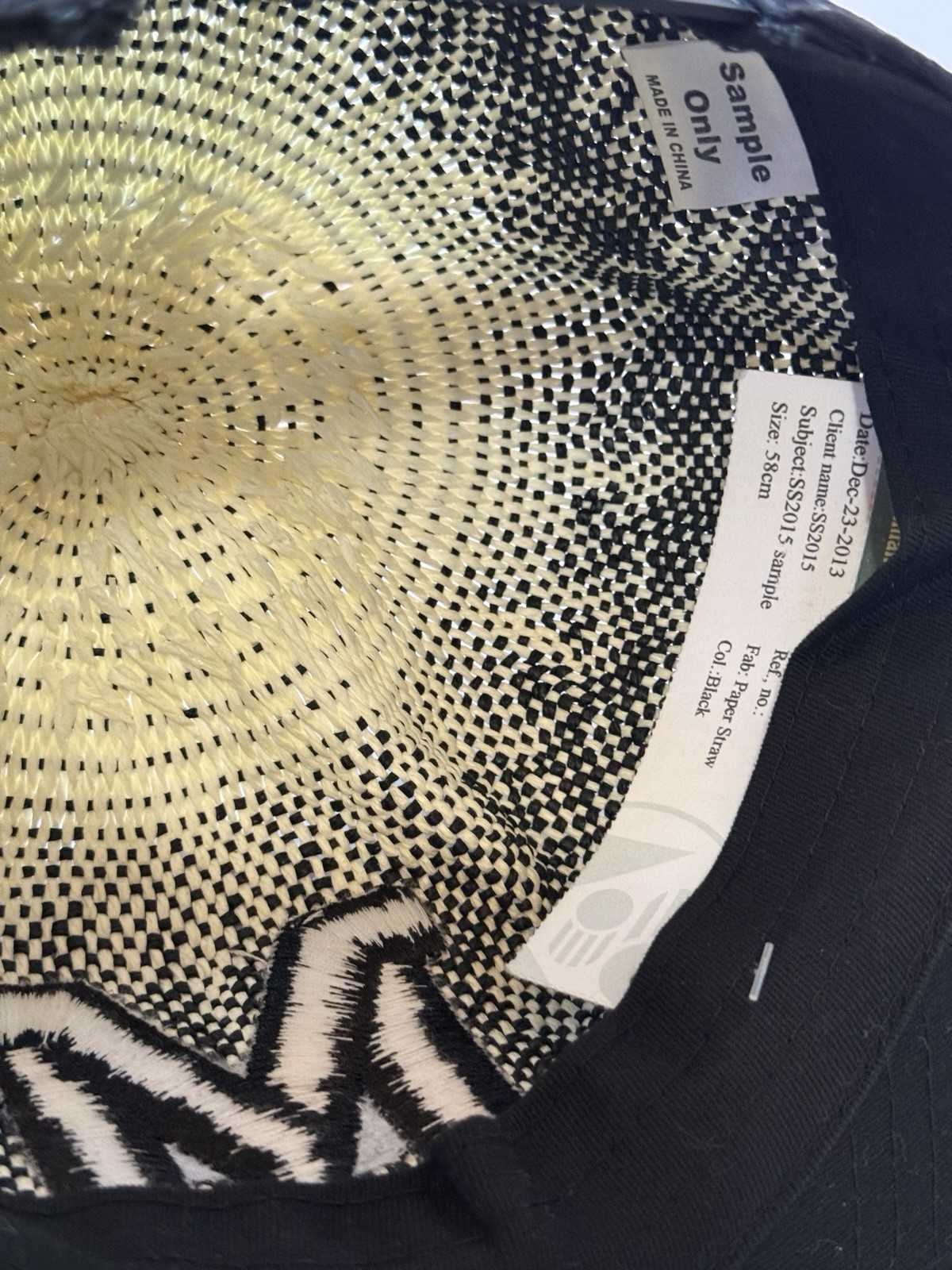 Sample Paper Straw Cap Hat Black M Logo Woven Texture Flat Brim Rare image 7
