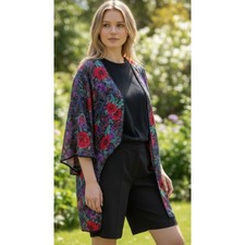 Vintage Delicates Kimono Robe Rich Colorful Floral Medium