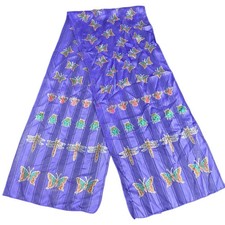 Vintage long thin- purple striped silky butterfly bees ladybug- fashion scarf