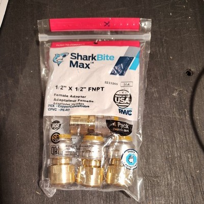 6 Sharkbite Push To Connect 1/2  X 1/2  FNPT female Adapter New Sealed (189)