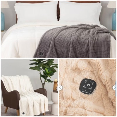 Berkshire, 50'' x 60'' - Luxe Faux Fur Heated Reversible Throw (Choose Color)