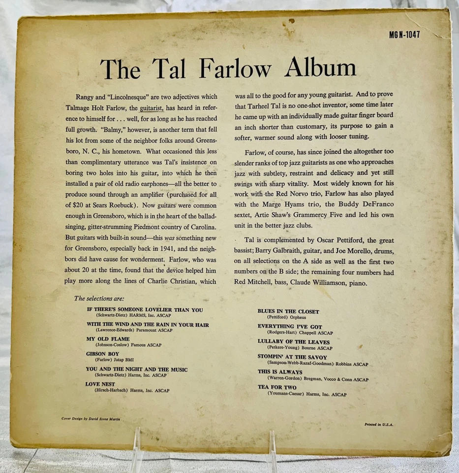 LP: Tal Farlow, The Tal Farlow Album, Norgran, Mono, Deep Groove, 1955, BePop - Image 2 of 4