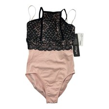 So Danca Girls Microfiber Tank Leotard w/ Lace, Pink Black, Size 12-14 NWT