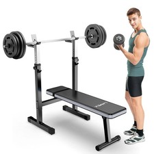 Adjustable Weight Bench Press with Squat Rack Folding Multi-Function Dip Stat...